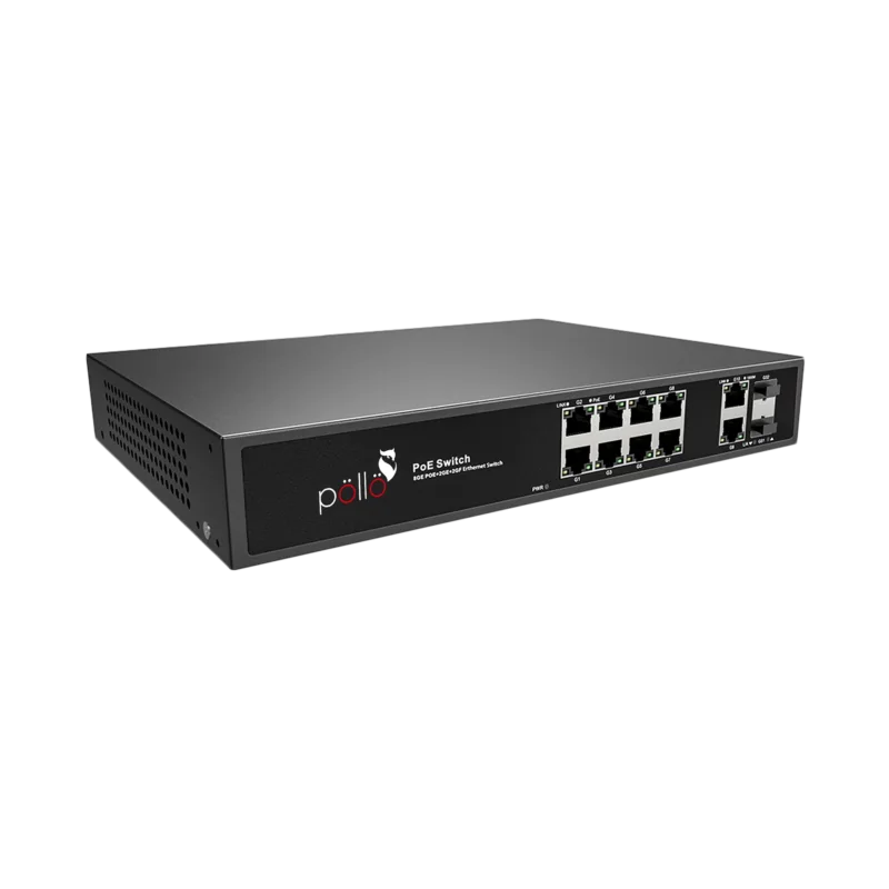 12-Port Megabit PoE Network Switch with Gigabit Uplink & 2 SFP (PLN-1108MGB-SFP) — Pollo Security, available from StrixLink Lahore